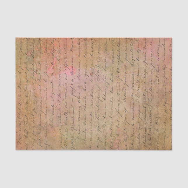 Vintage Hand Written Script Gold Pink Tissue Paper (Front)