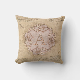 Vintage Handcrafted Letter A Word Art Pink Gold Cushion