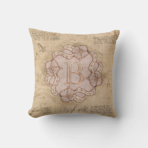 Vintage Handcrafted Letter B Word Art Pink Gold  Cushion