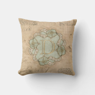 Vintage Handcrafted Letter D Word Art Green Gold Cushion
