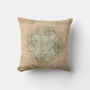 Vintage Handcrafted Letter E Word Art Green Gold Cushion