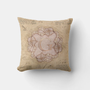 Vintage Handcrafted Letter G Word Art Pink Gold Cushion
