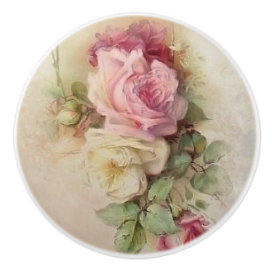 Vintage Handpainted Style Roses Ceramic Knob