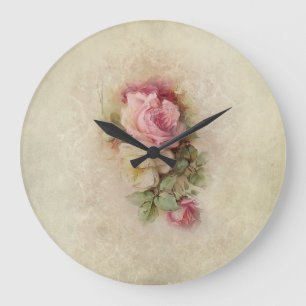 Vintage Handpainted Style Roses Large Clock