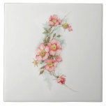 Vintage Handpainted Style Wild Roses Tile<br><div class="desc">Elegant spray of salmon coloured old fashioned wild roses and leaves with subtle shading adapted from hand painted Victorian-era floral illustration.</div>