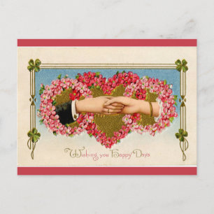 Vintage Hands Join Through Floral Hoops Valentine Postcard