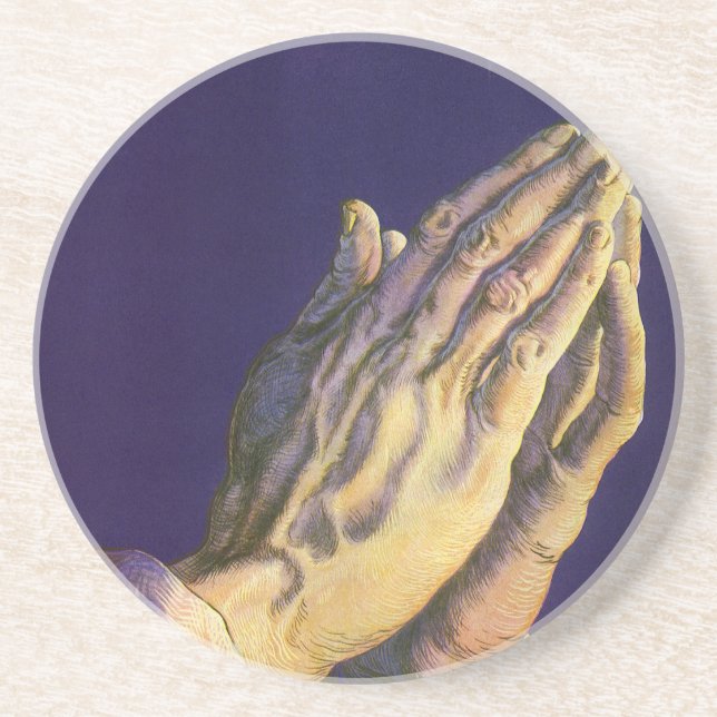 Vintage Hands Praying with Star of Bethlehem Coaster (Front)