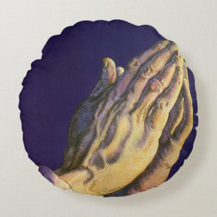 Vintage Hands Praying with Star of Bethlehem Round Cushion