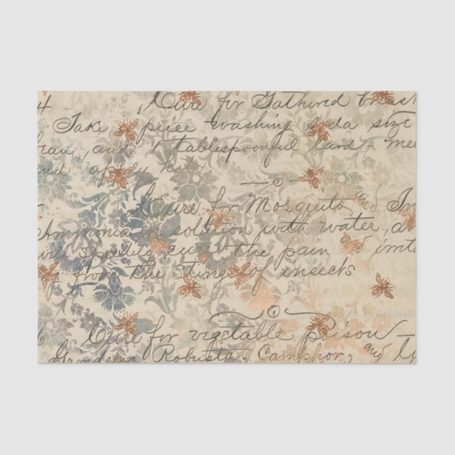 Vintage Handwriting and Bee Tissue Paper (Front)