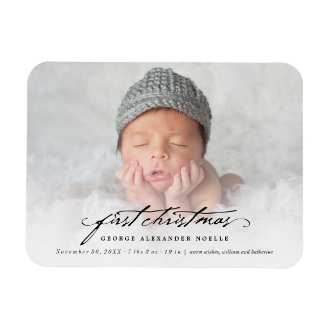 Vintage Handwriting Baby's 1st Christmas Photo Magnet (Horizontal)