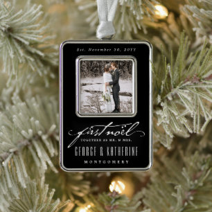 Vintage Handwriting First Noel Photo Wedding Silver Plated Framed Ornament