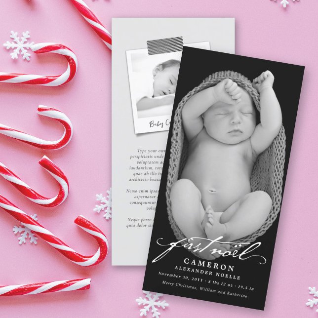 Vintage Handwriting Script Baby's First Noel Photo Holiday Card (Creator Uploaded)