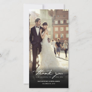 Vintage Handwriting Script Classic Photo Wedding Thank You Card
