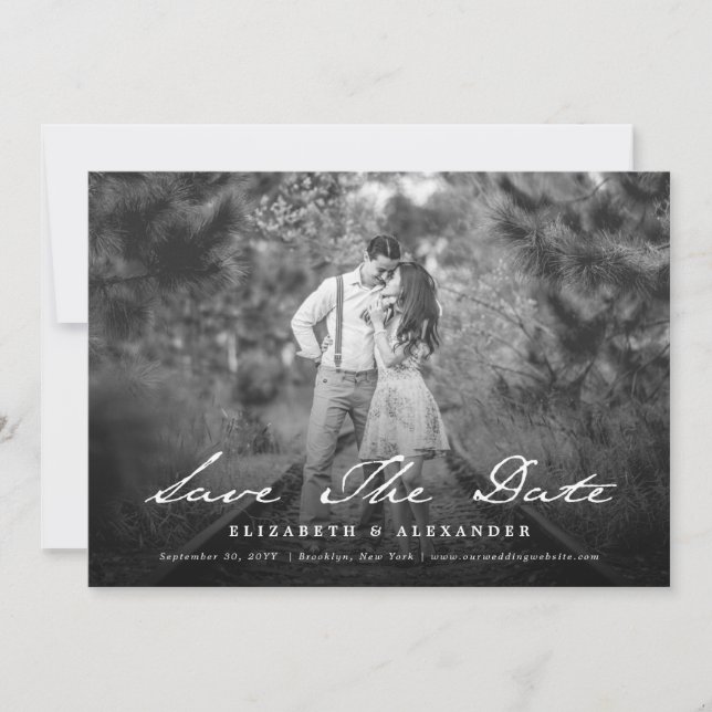 Vintage Handwriting Script Photo Save The Date (Front)