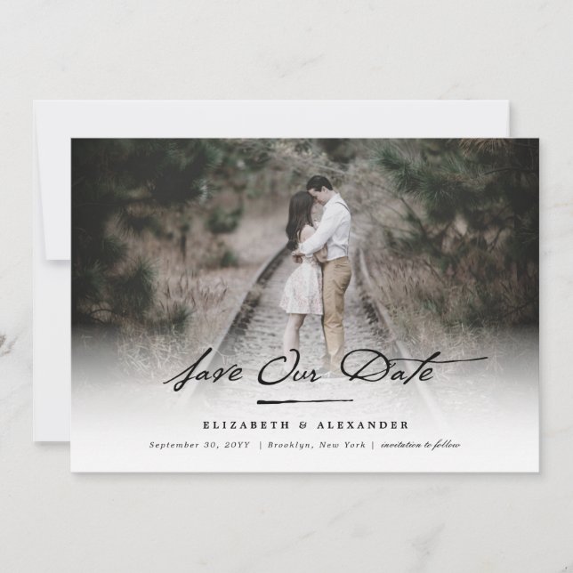 Vintage Handwriting Script Photo Save The Date (Front)