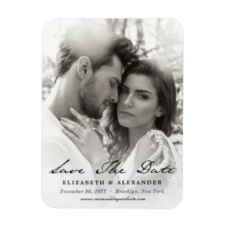 Vintage Handwriting Script Save The Date Photo Magnet