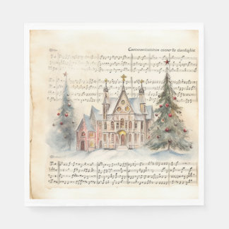 Vintage Handwritten Carol Watercolor Scenery Paper Napkin