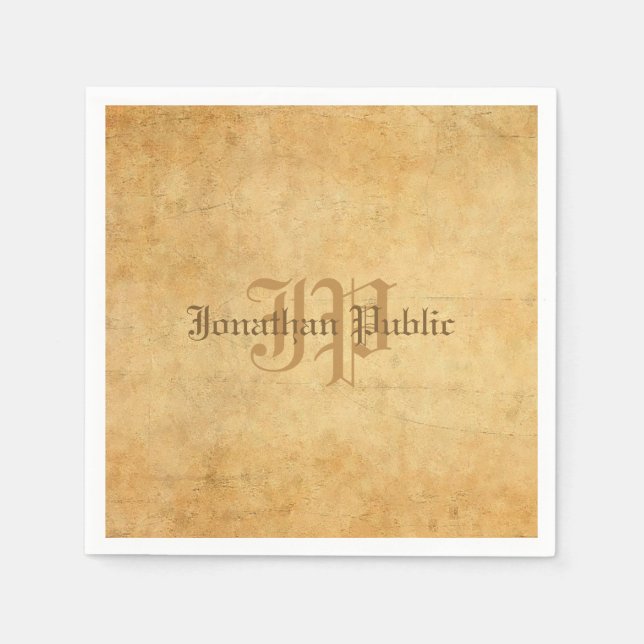 Vintage Handwritten Monogram Wedding Text Template Napkin (Front)