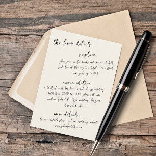 Vintage Handwritten Note Wedding Details Enclosure Card