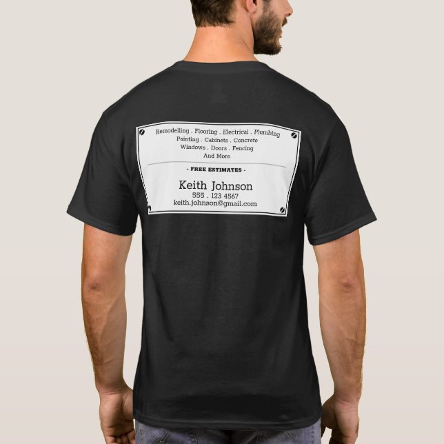 Vintage Handyman Construction Business Black White T-Shirt (Back)