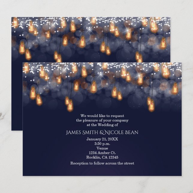 Vintage Hanging Light Bulbs Rustic Wedding Invitation (Front/Back)