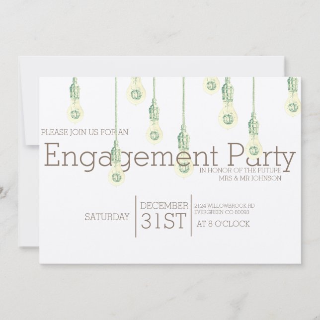 Vintage Hanging Lightbulbs | Engagement Party Invitation (Front)