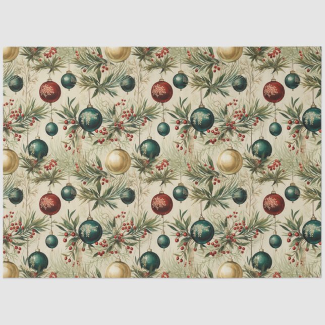 Vintage Hanging Ornaments, Berries, Branches Tissue Paper (Front)