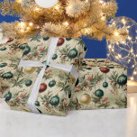 Vintage Hanging Ornaments, Berries, Branches Wrapping Paper<br><div class="desc">Beautiful Christmas ornaments</div>