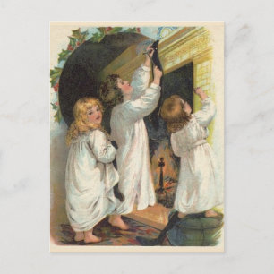 Vintage Hanging Stockings Christmas Postcard
