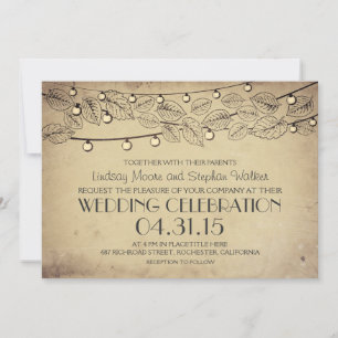 vintage hanging string lights wedding invitation