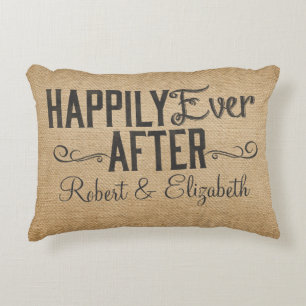 Vintage Happily Ever After Burlap Decorative Cushion