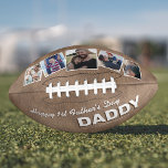 Vintage Happy 1st Father's Day Memento American Football<br><div class="desc">Vintage fathers day football gift featuring a rustic brown leather background,  5 photos of your precious family,  the saying "happy 1st father's day daddy" in a trendy typographic design,  and the childs name.</div>