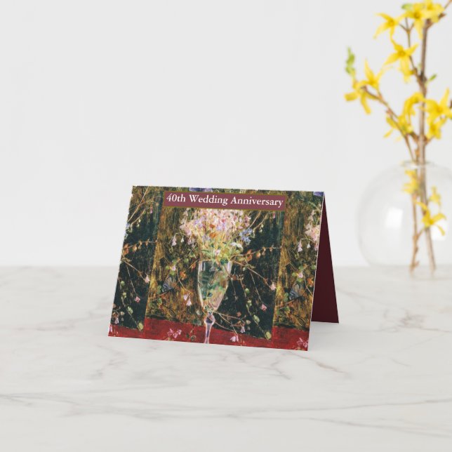 Vintage Happy 40th Wedding Anniversary Card (Yellow Flower)