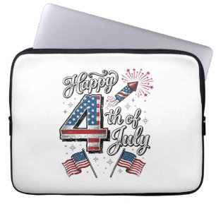 Vintage Happy 4th of July Patriotic Firework Shirt Laptop Sleeve