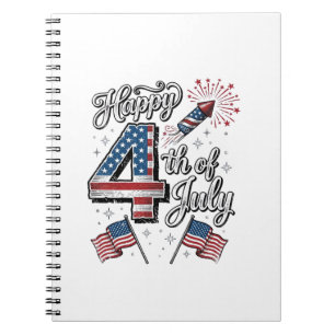 Vintage Happy 4th of July Patriotic Firework Shirt Notebook
