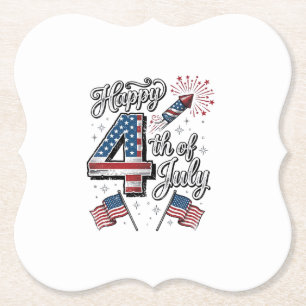 Vintage Happy 4th of July Patriotic Firework Shirt Paper Coaster