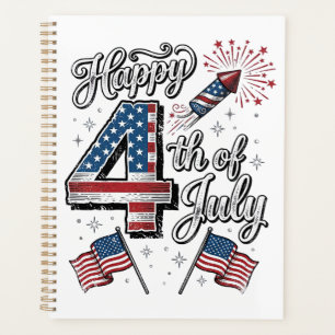 Vintage Happy 4th of July Patriotic Firework Shirt Planner