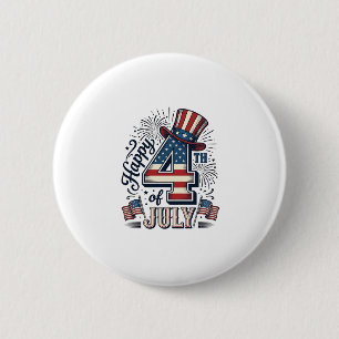 Vintage Happy 4th of July Patriotic Hat Vector Des 6 Cm Round Badge