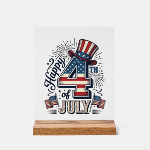 Vintage Happy 4th of July Patriotic Hat Vector Des Acrylic Sign
