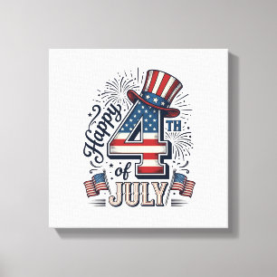 Vintage Happy 4th of July Patriotic Hat Vector Des Canvas Print