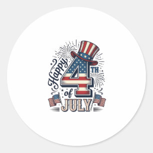 Vintage Happy 4th of July Patriotic Hat Vector Des Classic Round Sticker