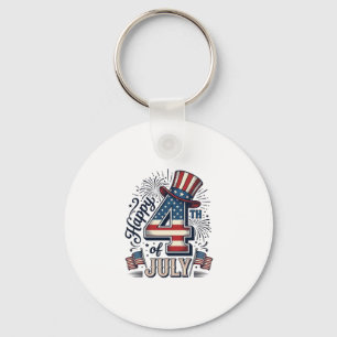 Vintage Happy 4th of July Patriotic Hat Vector Des Key Ring