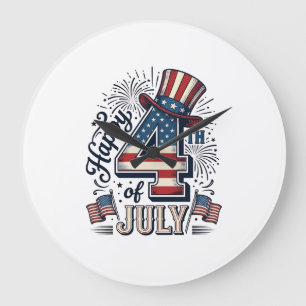 Vintage Happy 4th of July Patriotic Hat Vector Des Large Clock