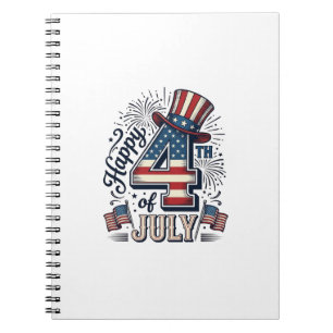Vintage Happy 4th of July Patriotic Hat Vector Des Notebook