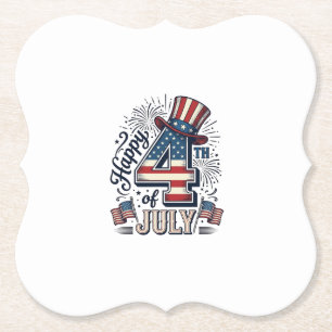 Vintage Happy 4th of July Patriotic Hat Vector Des Paper Coaster