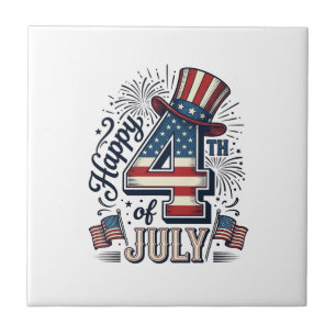 Vintage Happy 4th of July Patriotic Hat Vector Des Tile