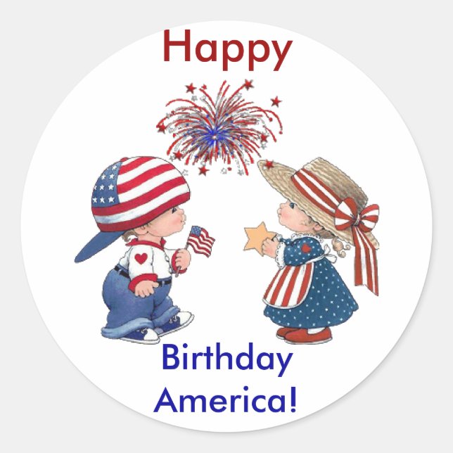 Vintage Happy Birthday America Classic Round Sticker (Front)