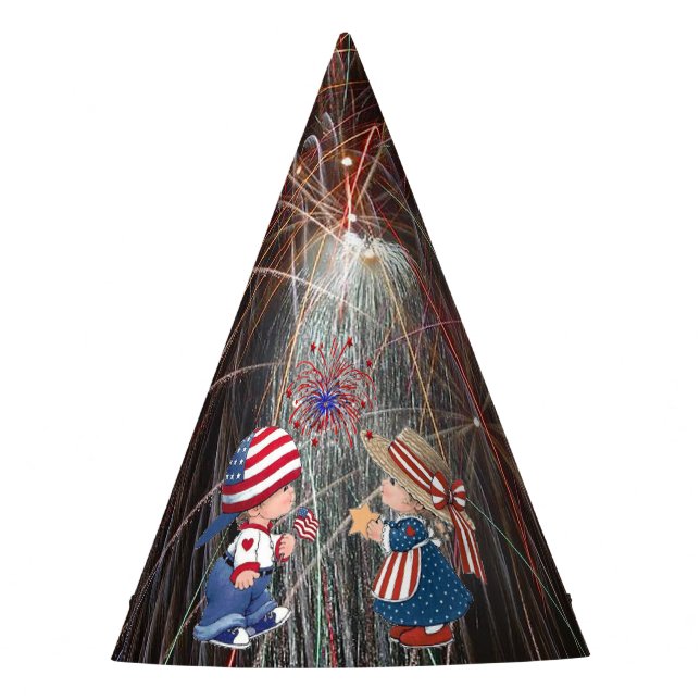 Vintage Happy Birthday America Fireworks Party Hat (Front)