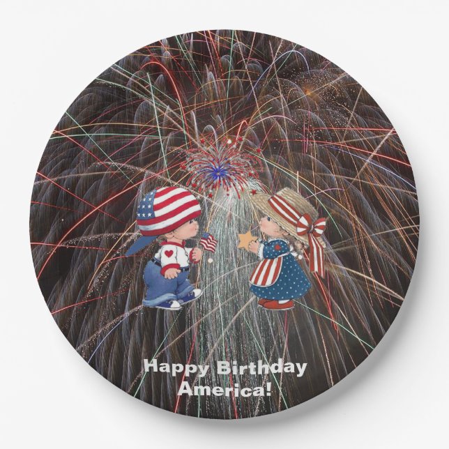 Vintage Happy Birthday America Paper Plates (Front)
