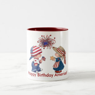 Vintage Happy Birthday America Two-Tone Coffee Mug